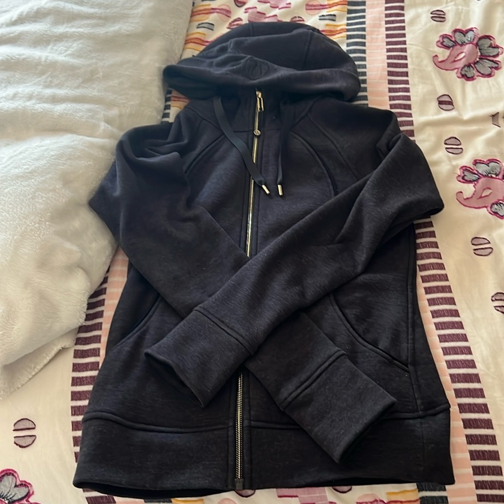 Lululemon Scuba Hoodie Full Zip Plush Black/gold Sz 6